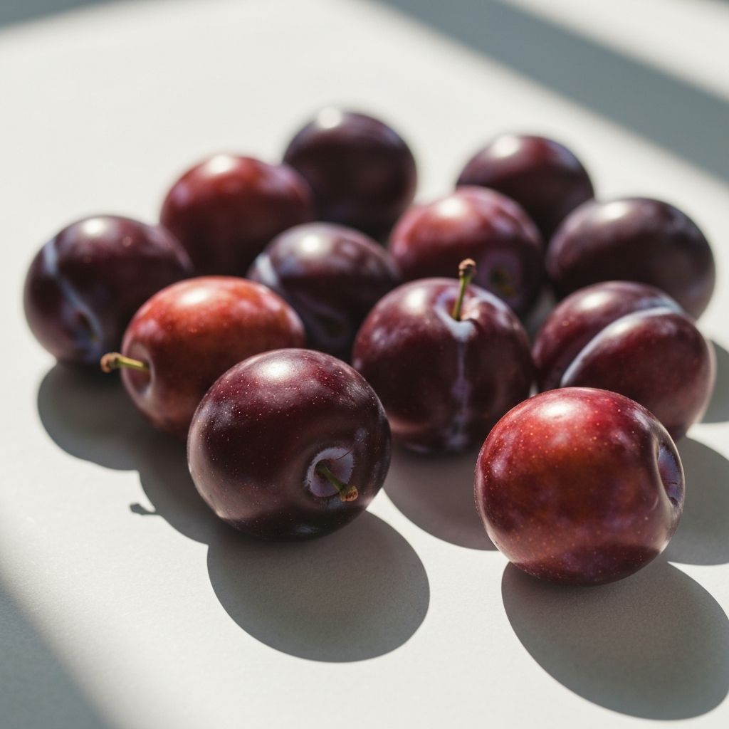 Fresh ripe plums arranged beautifully
